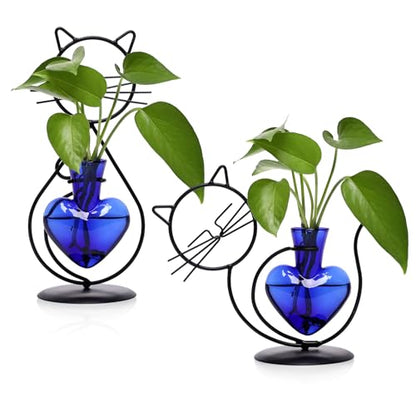 Plant Terrarium Propagation Station Gifts for Women Cat Lover - color: Blue