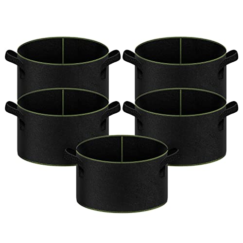 iPower 15-Gallon 5-Pack Grow Bag Thickened Nonwoven Fabric Pots Heavy Duty Aeration Container with Strap Handles for Garden and Planting Vegetable Flowers, Black with Green Stitch Sewing - color: Green, size: 15 Gallon