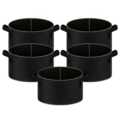 iPower 15-Gallon 5-Pack Grow Bag Thickened Nonwoven Fabric Pots Heavy Duty Aeration Container with Strap Handles for Garden and Planting Vegetable Flowers, Black with Green Stitch Sewing - color: Green, size: 15 Gallon