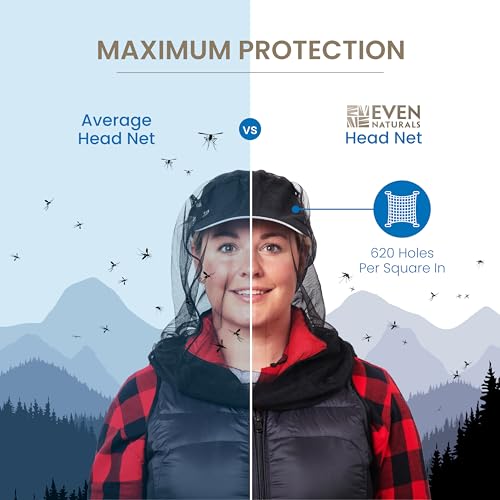 EVEN NATURALS Premium Mosquito Head Net - Ultra Large and Long, Extra Fine Holes, Mesh (39 * 26 * 25 inch) - size: 2-Pack