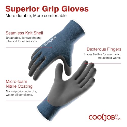COOLJOB 6 Pairs Gardening Gloves for Men, Breathable Rubber Coated, Small - color: Black & Blue (Nitrile Touchscreen), size: Small (Pack of 6)