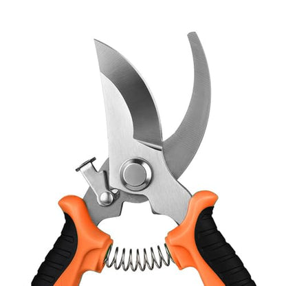 Garden Pruning Shears Heavy Duty Stainless Steel Bypass Pruner for Gardening, Cutting Flowers, Trimming Plants & Picking Fruits - color: Orange