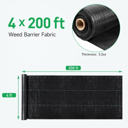 GreatBuddy 4FT × 200FT Weed Barrier Landscape Fabric Heavy Duty, 3.2oz High Density Weed Cloth for Greenhouse, Garden, Yard, Pathway, Ultra Durable Woven Weed Control Ground Cover, Easy Setup - size: 3.2oz-4x200FT