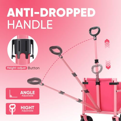 Sekey Lightweight Collapsible Wagon, 220 lb Capacity, Quick-Fold Cart - color: Pink, size: 220 lbs