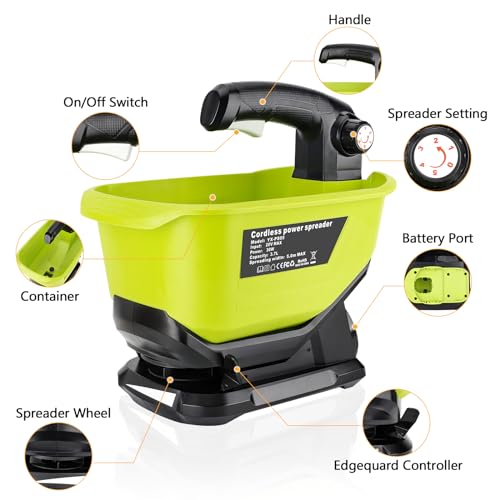 Salt Spreader for Ryobi 18V Battery, Seed Spreader Handheld Fertilizer Spreader Power Spreader Available Year-Round, Grass Seeds, Rock Salt, 3.7L Large Capacity Hopper(Tool Only)