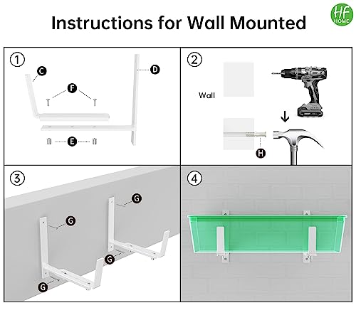 HFHOME 4 PCS Adjustable Planter Box Brackets (6 to 12.5 in), Universal Window Box Brackets, Heavy Duty Metal Flower Box Wall Mounting Hooks for Balcony, Fences, Patio, and Garden - White - size: Set of 4 - White