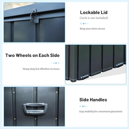 190 Gallon Galvanized Steel Storage Shed, Lockable Rolling Outdoor Box, 49" - color: Dark Gray-B