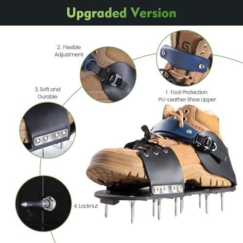 Aerator Shoes, Lawn Aerator Shoes for grass with Foot Protection ,Aeration Shoes for Lawn with Adjustable Strap, Pre-Assembled Aerating Shoes for Lawns, Gardens, and Courtyards (Black&Dark Blue)