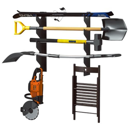 TVKB Garage Tool Organizer Wall Mount, Heavy Duty Shed & Yard Organization Racks for Walls, Horizontal Tool Rack for Shovels, Rakes, Brooms & Long Handled Tools