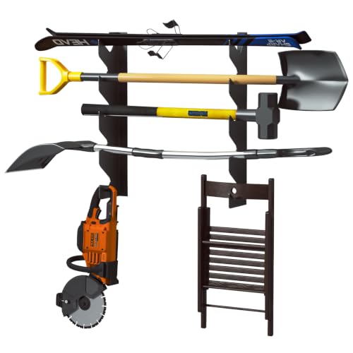 TVKB Garage Tool Organizer Wall Mount, Heavy Duty Shed & Yard Organization Racks for Walls, Horizontal Tool Rack for Shovels, Rakes, Brooms & Long Handled Tools