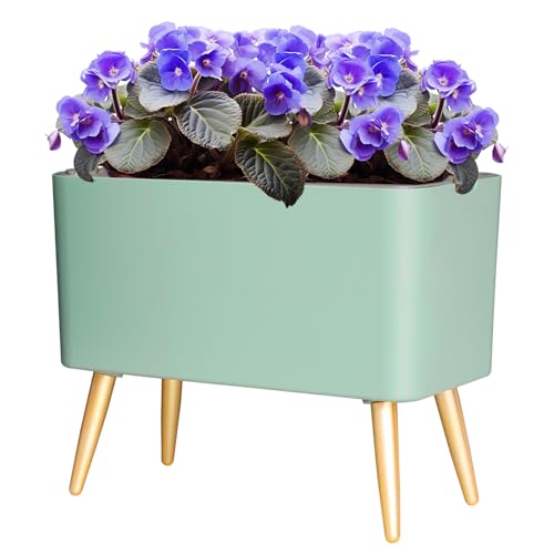 Oliz 13.5 Inch Planter Pot with Metal Craft Legs, Self Watering Planter Pots with Water Shortage Alarm Plant Pot for Indoor Outdoor Decorative Succulents Herb (B- Green) - color: B- Green