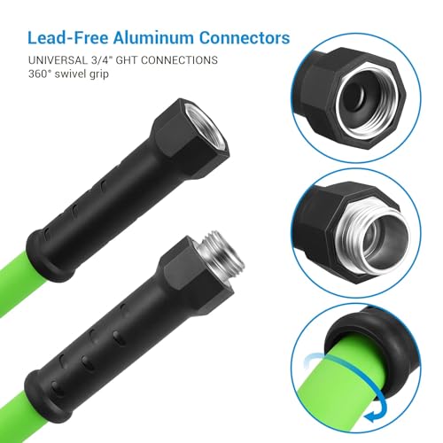 DEWENWILS Garden Hose 75 ft x 5/8", Water Hose with Swivel Handle, Heavy Duty, Lightweight, Flexible Hose for Plants, Car, Yard, 3/4 Inch Solid Fittings, Drinking Water Safe HHGH75A1 - color: Green, size: 75 ft