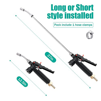 Pump Sprayer Wand,Adjustable Universal Sprayer Wand with 3/8" Brass Barb, Stainless Steel Replacement Sprayer Wand with Shut off Valve (1/4" & 3/8" Barbs Sprayer Wand)