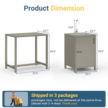 Wisteria Lane Outdoor Storage Cabinet with Stainless Steel Sink, Aluminum Modular Outdoor Kitchen, All Wheather Kitchen Island with Storage, Patio Bar Table for BBQ, Porch，Backyard - size: Sink Cabinete + Bar Table Cabinet