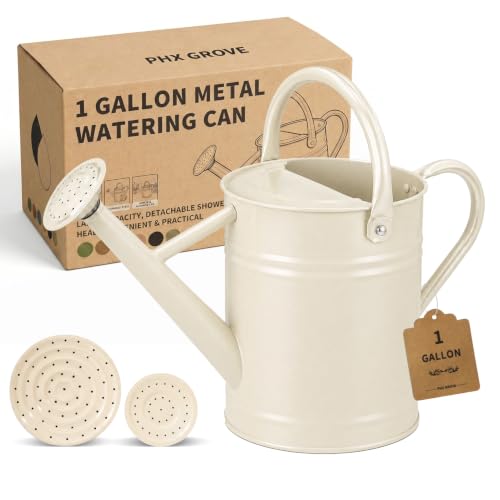1 Gallon Metal Watering Can for Indoor Outdoor Plants, Warm White - color: Warm White