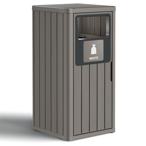 Outdoor Trash Can Waterproof, Resin Ouside Garbage Can for Patio, Pool, Garage, Garden, Gray (33 Gallon) - color: Gray, size: 33 Gallon