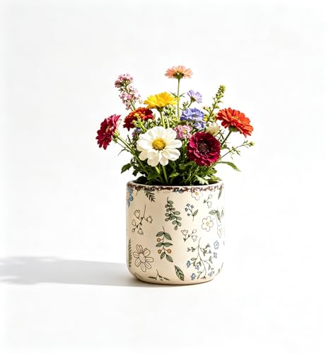 Ceramic Pots for Plants,4.3 Inch Cylinder Flower Pot with Drainage Hole, Rustic Decorative Plant Pot for Succulents, Flowers, Indoor Outdoor Garden Home Office Decor (Small) - size: Small