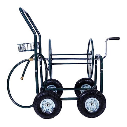 Garden Hose Reel Cart with Anti-rust Paint, Hosemobile Water Hose Reel with Wheels, Storage Basket Holds 250 Feet of 5/8 Inch Hose for Lawn Patio Gardening Task (Metal Grey)