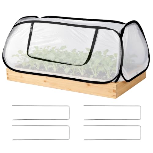 Garden Covers for Raised Beds, Pop up Garden Rows Plants Cover, Vegetable Mesh Plant Protector 45" x 18" x 20" Crop Cage for Protecting Seedlings Fruits Against Birds, Animals, with 4 Stakes - color: White+black
