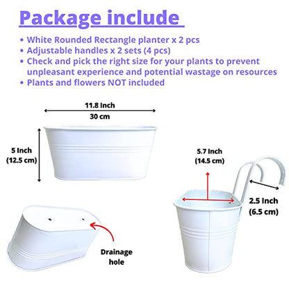 LaLaGreen Rail Planter (11.8 in, 2 Pack) White Metal Fence Deck Buckets - size: 11.8" (30 cm) x 2 Pack