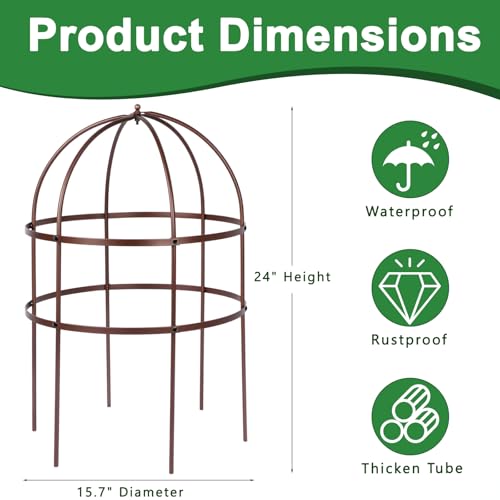 2 Pcs Jardin Bird Cage Plant Support 24" H Large Sturdy Grow-Through Flower Support Peony Cage Climbing Plant Support Trellis Sculptural Garden Decor for Perennial Flowers (Vintage Gold) - color: Vintage Gold, size: 2 Pcs
