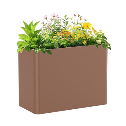 Large Metal Planter Box 36”x 15”x 24”,Heavy Duty Rectangular Tall Metal Planter Box with Drainage Holes for Outdoor Garden Patio - color: Terracotta