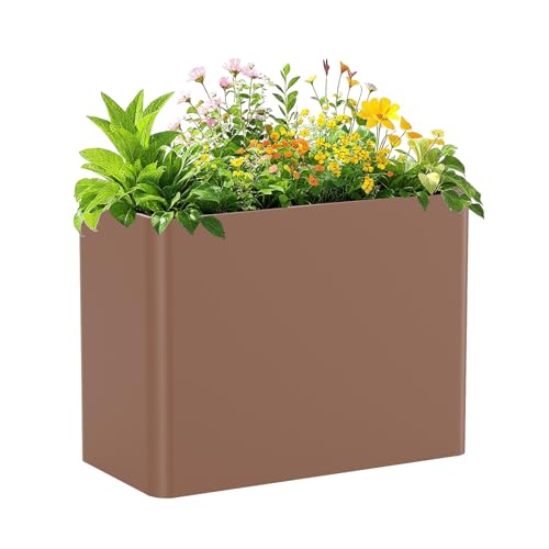 Large Metal Planter Box 36”x 15”x 24”,Heavy Duty Rectangular Tall Metal Planter Box with Drainage Holes for Outdoor Garden Patio - color: Terracotta
