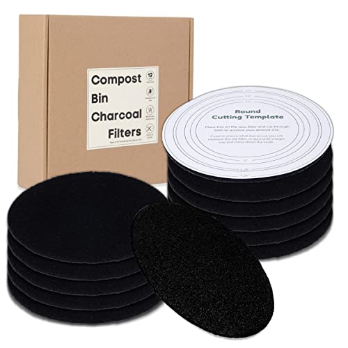 Perfnique Compost Bin Charcoal Filters, 12 Pack Filter Replacement for Compost Bucket, Kitchen Compost Bin Countertop Filters, Longer Lasting Activated Carbon Filters for Kitchen Pail Composter - color: Charcoal Filters, style: without bags