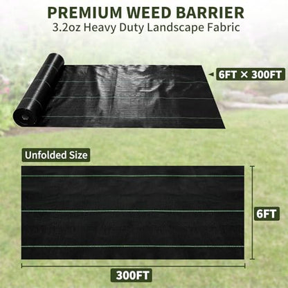 EXTRAEASY 6ft x 300ft Weed Barrier Fabric, Heavy Duty Landscape Fabric, 3.2oz Weed Control Fabric, Tear-Resistant Weed Blocker Ground Cover for Garden, Gravel, Driveway, Flower Bed - size: 6ftx300ft