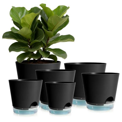 GARDIFE 2026 Upgraded Self Watering Plant Pots with Drainage Hole, 7/6.5/6/5.5/5/4 Inch Flower Planting Containers for House Plants, African Violet, Flowers, Cactus (Black, 7+6.5+6+5.5+5+4 inch) - color: 7-black-upgraded, size: 7+6.5+6+5.5+5+4 inch