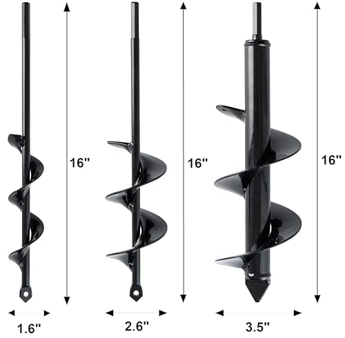 Set 3 (1.6x16, 2.6x16, 3.5x16) Solid Shaft Auger Drill Bit for Planting - Easy Planter Garden Auger - Bulb & Bedding Plant Augers - Post Hole Digger for 3/8” Hex Drive Drill