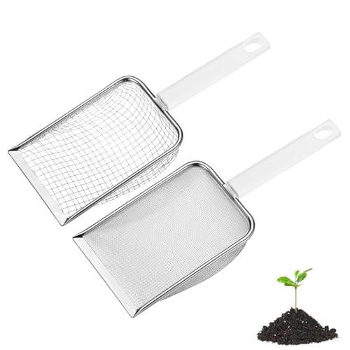 M METERXITY 2-Pack Gardening Soil Sifter, 5/1 mm Mesh Stainless Steel Portable Gardening Sifter with Plastic Handle for Sand/Dirt/Rock/Compost [White, Milky] - color: White, Milky, size: 5,1 mm