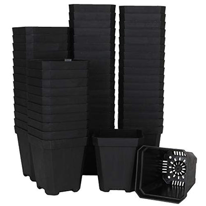 60pcs Plastic Square Nursery Pot (Black) Thick Plastic Square Flower Planting Pots with Drainage Hole for Seed Germination, Seed Starting Pots, Modern Decorative Flower Pot