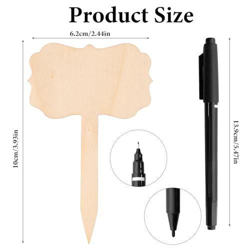 60Pcs Bamboo Plant Labels 1 Marker Pen Rectangle T-Type Wooden Plant Natural Seedling Nursery Sign Tags Wood Garden Markers Decorative Garden Tags for Outdoor Indoor Potted Herbs Flowers