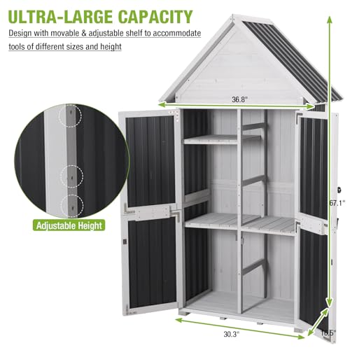 Outdoor Storage Shed Cabinet Strong Iron Frame Surrounding Garden Tool Storage with Adjustable Shelfs,Large Space - size: 30"W Dark Brown