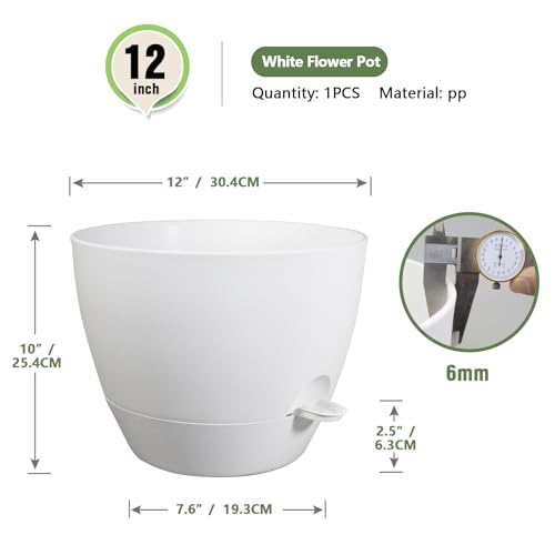 Meowell 12 inch Large Self Watering Pot for Indoor Outdoor Plants, White - color: White, size: 12inch B