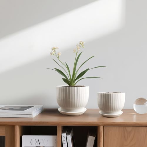 Ceramic Plant Pots,6.7 + 5.5 Inch,White - color: Pure White