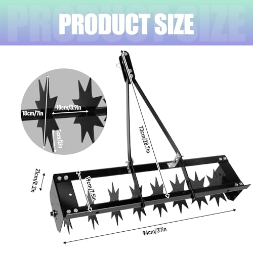 37" Tow Behind Spike Aerator Soil Penetrator Spikes Tractor, 300Lbs Heavy Duty Rolling Lawn Aerator, Manual Tow Behind Aerator with Rotary Spike for Lawn and Farm, Black