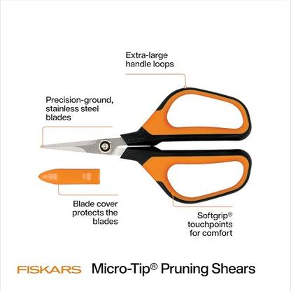 Fiskars 7" Loop Micro-Tip Pruning Shears, Garden Snips for Intricate Cuts - style: Micro-Tip Shears