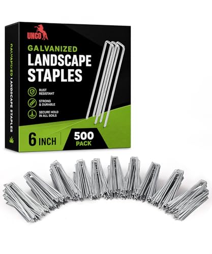UNCO- Galvanized Landscape Staples, 6 Inch, 500 Pack, Garden Staples, U-Shaped Landscape Pins for Weed Barrier Cover, Ground Cover