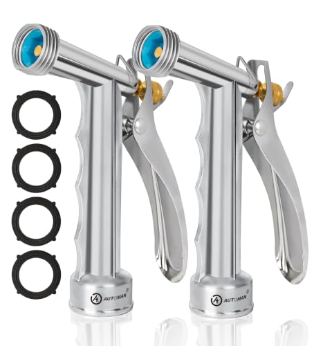 AUTOMAN Full Size Garden Hose Nozzle, 2 Pack High Pressure Pistol Grip Water Nozzle Sprayer with Threaded Front, Adjustable Spray Water Flow for Washing Car, Cleaning Ground, Watering Plants - size: 2 Pack, style: Zinc Alloy