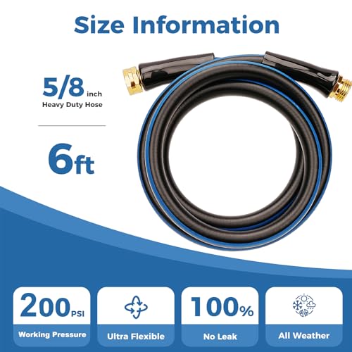 SheeChung Short Garden Hose 6ft x 5/8",Rubber Water Hose,Male to Female - size: 6ft-Male to female