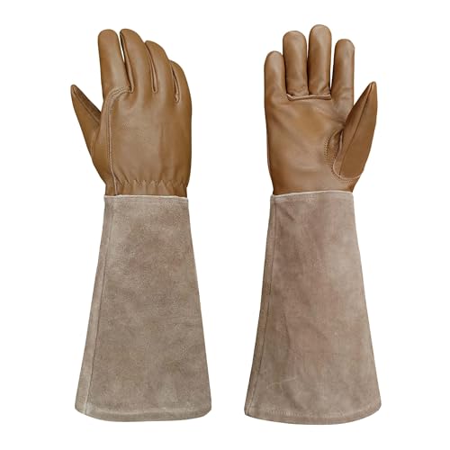 Rose Pruning Gloves with Forearm Protection, Thorn Resistant - color: Brown-leather, size: Medium (Pack of 1)
