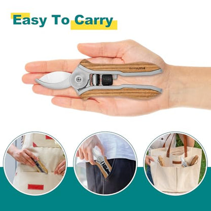 Berry&Bird Mini Pruning Shears for Gardening Curved Blades Hand Pruners with Wooden Handle Garden Scissors Snips Stainless Steel Trimming Small Clippers Bonsai Compact Size Sheaering Tool - style: 6.1'' Mini Curved Blade Scissors