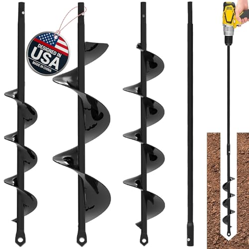 Auger Drill Bit for Planting 3 Pack with Extension - 3/8'' Hex Drive Drill - size: 1.6" x 12" + 3" x 12" + 2.6" x 15"