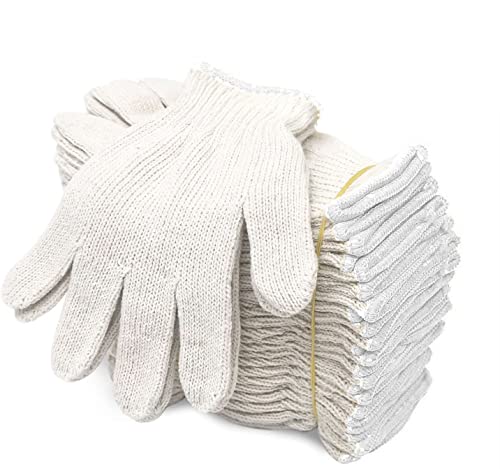 Evridwear Cotton Polyester String Knit Shell Safety Protection Work Gloves for Painter Mechanic Industrial Warehouse Gardening Construction Men & Women 12 Pairs, no Dots, Large Size - color: No Dots, size: Large