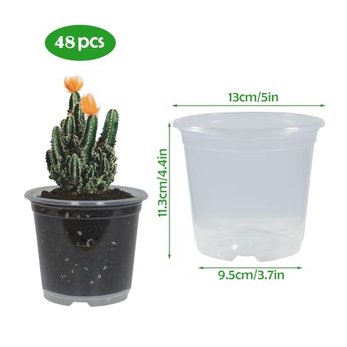 48 Pack 5 Inch Clear Nursery Pots with Drainage Plant Pots for Plants Transparent Potting Containers for Plants Seeding Starter Pot(Clear, 5 Inch 48 Pcs) - color: Clear, size: 5 Inch 48 Pcs