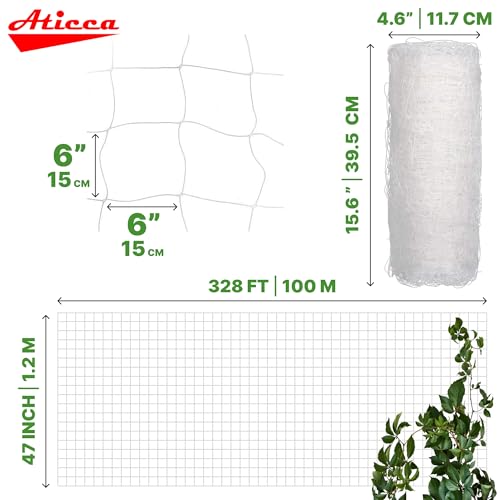 ATICCA 47 in x 328 FT Heavy Duty Plastic Trellis Netting 6-Inch Mesh, White - size: 47 in x 328 ft
