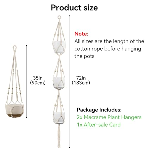USLAI Macrame Plant Hanger, for Up to 15 Inch Pots, 72+35 Inch, Ivory - color: 72+35 Inch - Ivory