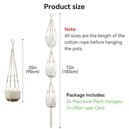 USLAI Macrame Plant Hanger, for Up to 15 Inch Pots, 72+35 Inch, Ivory - color: 72+35 Inch - Ivory